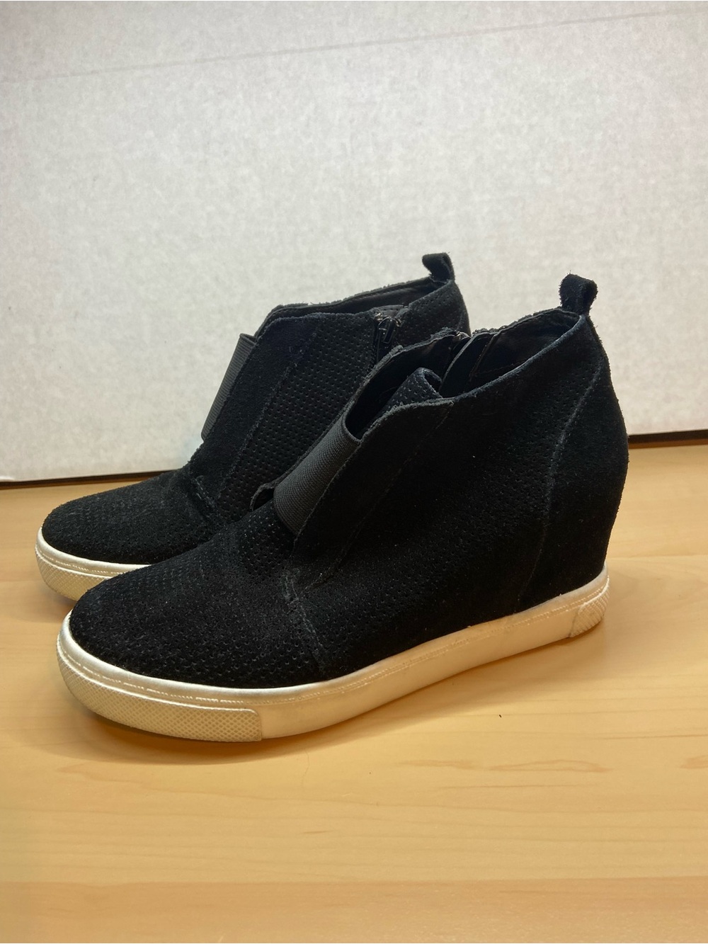 Steve Madden Black Wedge Sneaker Boots with White Sole